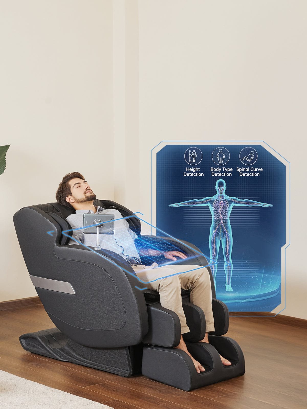 Massage chair body scanning system identifying neck and back position